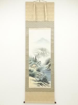 珠香筆　山水　肉筆絹本掛軸（保護箱）